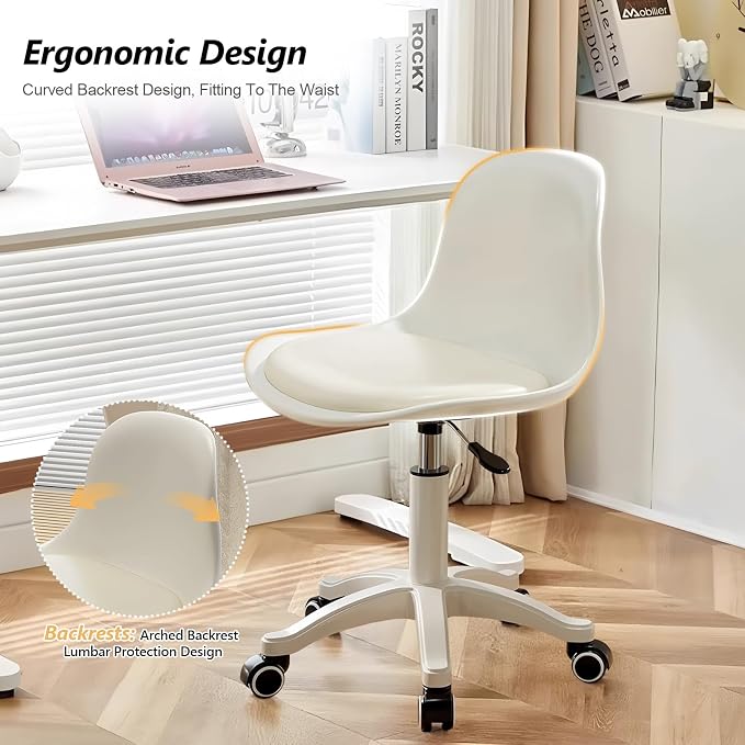 Home Office Chairs, Small Swivel Rolling Desk Chair with Silent Wheels and Low-Back,Armless Heavy-Duty Vanity Chair Height Adjustable for Bedroom,Students,Study,Teens