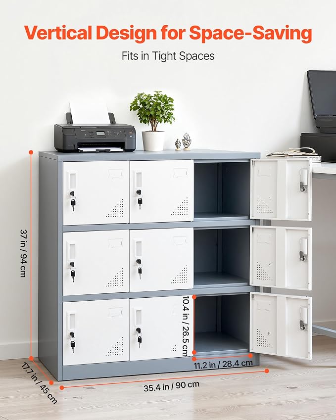 VEVOR 9 Doors Metal Locker for Employees, Steel Locking Storage Cabinet with Card Slot and Ventilation, 2 Keys for Each Door, Employee Lockers for Office, School, Gym, Home, Easy Assembly, Gray