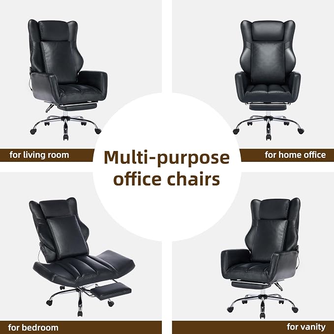 DYHOME Black Leather Office Chair,Criss Cross Office Chair with Massage and Footrest, Heavy Duty Desk Chair Swivel Ergonomic Computer Gaming Chairs with Lumbar Support, Wheels Flip-up Arms Adjustable