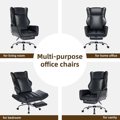 DYHOME Black Leather Office Chair,Criss Cross Office Chair with Massage and Footrest, Heavy Duty Desk Chair Swivel Ergonomic Computer Gaming Chairs with Lumbar Support, Wheels Flip-up Arms Adjustable