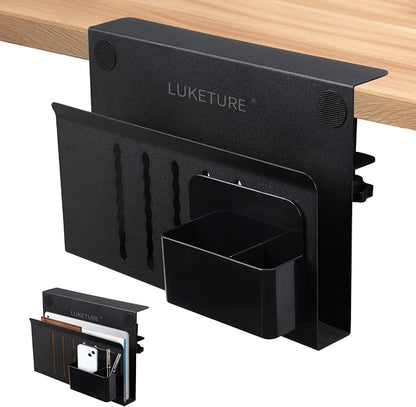 LUKETURE Desk Side Storage, Steel Side Desk Organizer, No Drill Laptop Holder, Clamp on Laptop Mount with Pen Holder, Table Hanging Storage for Home Office, Fits Flat Edge Tables 0.3" to 2.8" | Steel Side Desk Organizer, Clamp on Laptop Mount with Pen ...