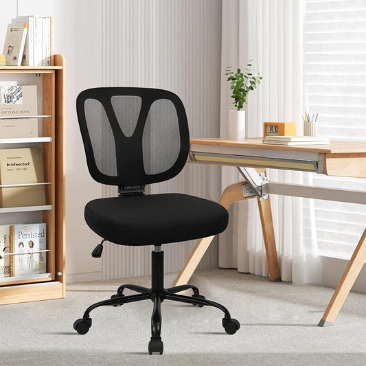 CLATINA Armless Home Office Chair, Adjustable Height Backrest Ergonomic Mesh Desk Chair with Wheels, 360° Swivel Small Computer Task Chair for Home Office, Study, Meeting Room, Black(2 Pack)
