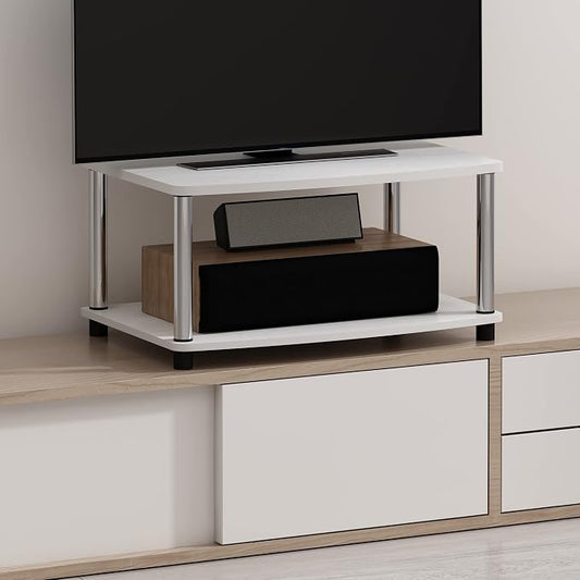 Furinno Turn-N-Tube Printer Stand with Storage, 2-Tier Printer Table, Under Desk Printer Stand, Toolless Assembly, for CPU, Office Supplies, Home Office, White Oak