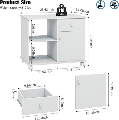 Quikraen Rolling File Cabinet with Doors | Adjustable Shelves Under Desk Storage Cabinet for Office Supplies Mobile Filing Cabinet White