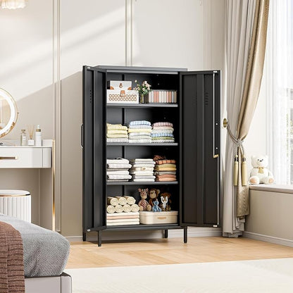 erosoei 47.24" H Metal Locker Storage Cabinet, Office Locker with 3 Adjustable Shelves, Steel Cabinet with 2 Doors, High Leg Organizer for Home Office, Kitchen, Living Room, Bedroom and Bathroom.