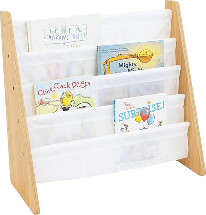 Humble Crew Kids Bookshelf, 4-Tier Front-Facing Book Display Organizer, Montessori Toddler Bookcase for Playroom, Bedroom & Reading Corner, Natural Wood/White