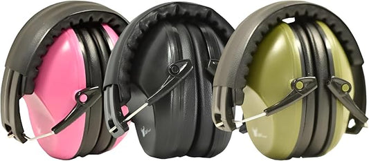 Earmuff hearing protection with low profile passive folding design 26dB NRR and reduces up to 125dB