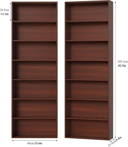 FACBOTALL 82" Tall Bookshelf Set of 2, 7-Tier Double Open Shelves Bookcase,Freestanding Display Storage Shelves, Tall Bookcase Home Decor Furniture for Home Office,Living Room,Bedroom, Cherry