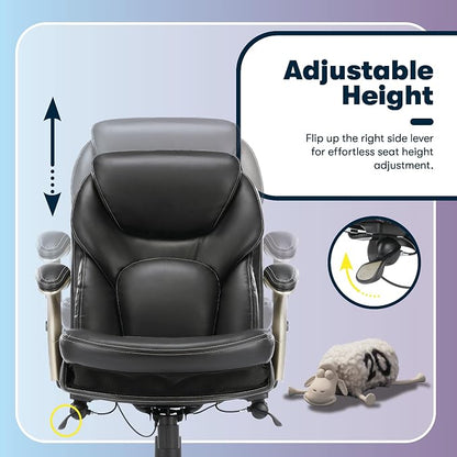 Serta Claremont Ergonomic Executive Office Chair with Back in Motion Technology, Adjustable Mid Back Desk Chair with Lumbar Support, Bonded Leather, Black