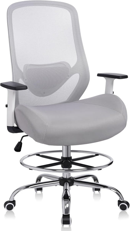 Office Drafting Chair, Tall Height Adjustable Ergonomic Office Chair with Footrest, High Back Desk Chair with Flip-up Armrests and Lumbar Support