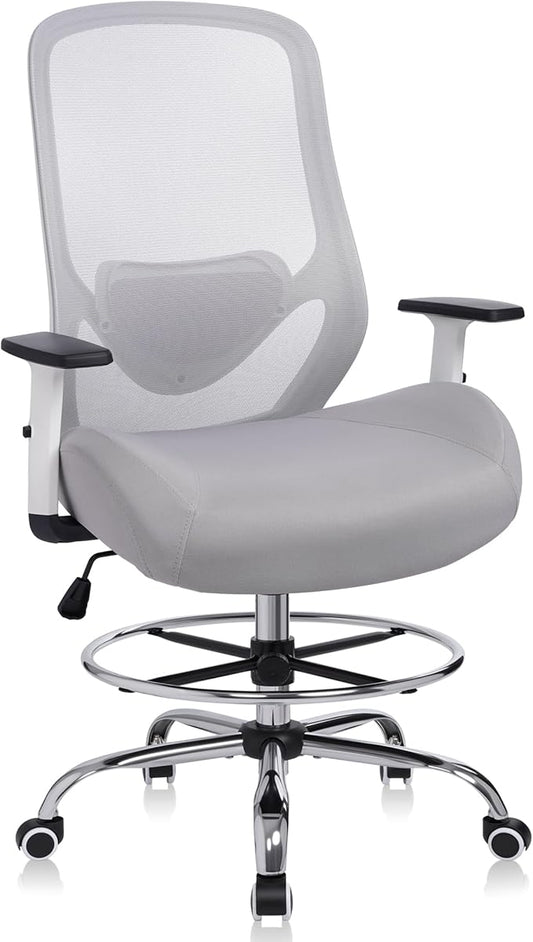Office Drafting Chair, Tall Height Adjustable Ergonomic Office Chair with Footrest, High Back Desk Chair with Flip-up Armrests and Lumbar Support