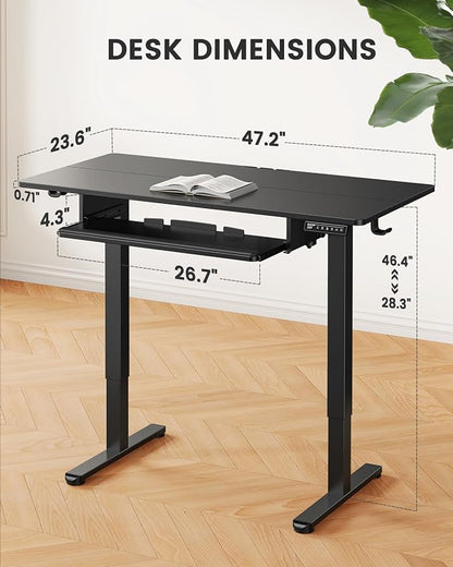 ErGear Electric Standing Desk with Full Size Keyboard Tray, Adjustable Height Sit Stand Up Desk, Home Office Desk Computer Workstation, 48x24 Inches, Black