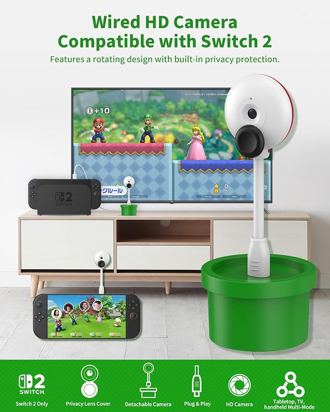 HD Camera for Switch 2, USB Video Camera for Nintendo Switch 2 | Video Game Camera for Switch 2, Privacy Sliding Lens Cover, Plug and Play, Auto Recognition, Cute Lollipop Design