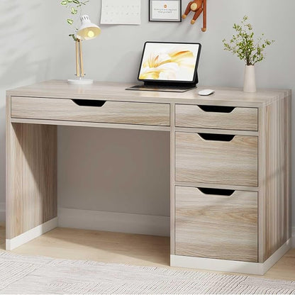 MaverickFurni 48 Inch Small Desk with Drawers, Computer Desk with Storage File Drawer for Bedroom, Office Desk with Storage for Small Space, Light Walnut