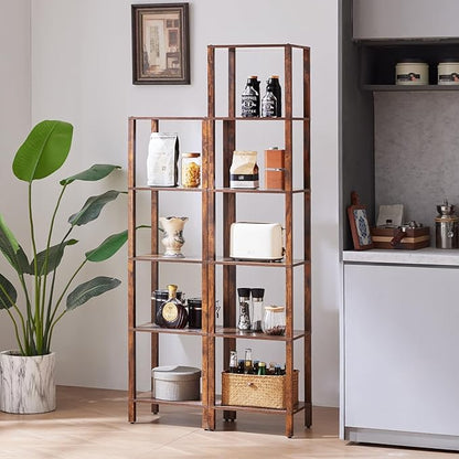 YUFAM 66in Tall Bookshelf 6-Tier Small Narrow Bookcase, Skinny Book Shelf for Small Space, Farmhouse Slim Shelf with Storage, Wood Freestanding Display Thin Bookshelves for Living Room, Office, Brown