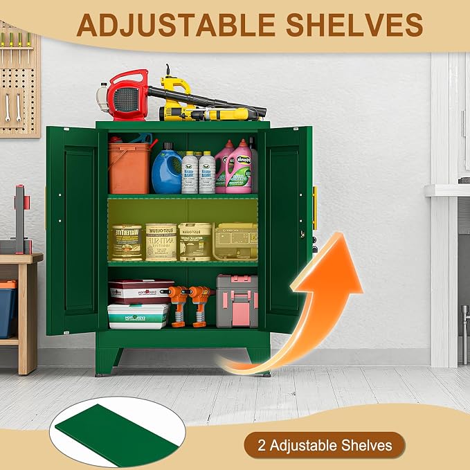 36" Metal Garage Storage Cabinet with Lock,Lockable Office File Cabinet with 2 Doors and 2 Adjustable Shelves,Outdoor Steel Locker Organizer for Home Office,Gym,School,Warehouse(Green)