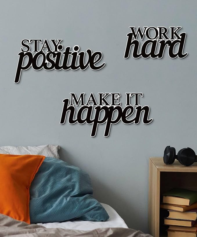 Putuo Decor Motivational Wall Decor Set of 3, Inspirational Wall Art “Work Hard Stay Positive Make It Happen” Positive Quotes Wall Decor for Home Office Dorm Classroom Decor
