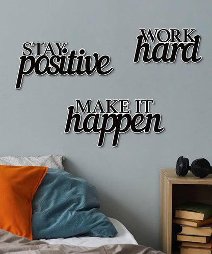 Putuo Decor Motivational Wall Decor Set of 3, Inspirational Wall Art “Work Hard Stay Positive Make It Happen” Positive Quotes Wall Decor for Home Office Dorm Classroom Decor