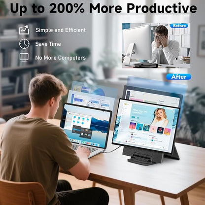 Portable Monitor 24" 100Hz for Work Home Office Game, 1080P FHD IPS Laptop Screen Extender with Rotating Stand & VESA, Laptop Monitor Extender USB-C HDMI Plug-Play for Mac Windows PS Switch Xbox Phone