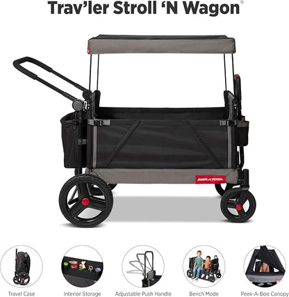 Radio Flyer Wagon for Kids, Baby Stroller, Outside Toys for Toddlers 1-3, Rolling Cart, Beach Cart with Wheels, Trav'ler Stroller Wagon with Protective Cover, for Ages 1+ Years