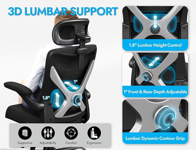 Ergonomic Office Chair - X-Shaped Computer Desk Chair Comfy, Gaming Chair, Office Chair with Lumbar Support, Mesh Office Chairs with Headrests, Desk Chair for Long Hours, Black Silver, Pack of 8