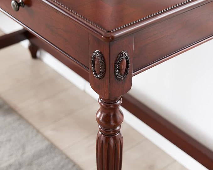 Desks with Drawers, 46" Home Office Desk with Stable Solid Wood Pedestral Legs, Vintage/Classic Style Computer Desk with Large Workstation for Home Office, Living Room Study or Workspace