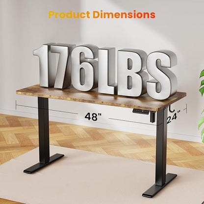 WALKINGDESK 48x24 Inches Height Adjustable Electric Standing Desk with 2 Hooks for Home Office, Ergonomic Sit Stand up Desk with Splice Board, Rustic Brown