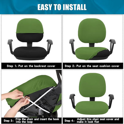 Smiry Stretch Printed Office Computer Chair Covers, Universal Washable Removable Desk Rotating Chair Slipcovers Protector, Seat + Backrest Cover - Olive Green