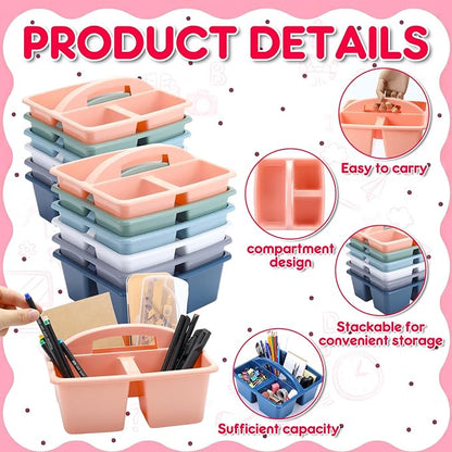 Potchen 12 Pack Classroom Caddy with Handle, Plastic Storage Caddy Organizer with 3 Compartments Portable Teacher Organization for Classroom School Table Desk Craft Art Workshop Home Office Supplies