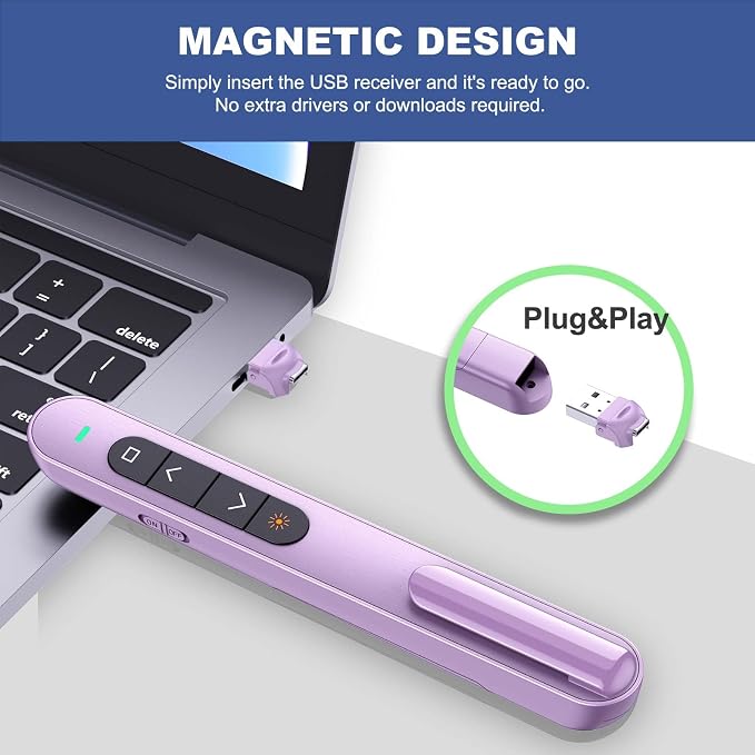 QUI Presentation Clicker with Volume Control, 2.4GHz USB Wireless Presenter Remote, PowerPoint Clicker Slide Advancer Compatible with Mac, Windows, Google Slides, Keynote