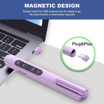 QUI Presentation Clicker with Volume Control, 2.4GHz USB Wireless Presenter Remote, PowerPoint Clicker Slide Advancer Compatible with Mac, Windows, Google Slides, Keynote