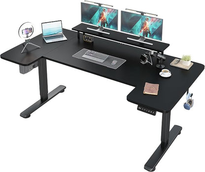 EnHomee U Shaped Electric Standing Desk, 71 x 36 Inch Height Adjustable Desk with Power Outlets, 3 Memory Heights, Monitor Shelf, Home Office Work Study Gaming Computer Desk