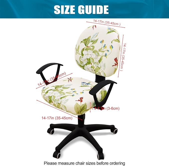 Smiry Stretch Printed Office Computer Chair Covers, Universal Washable Removable Desk Rotating Chair Slipcovers Protector, Seat + Backrest Cover - Beige and Green