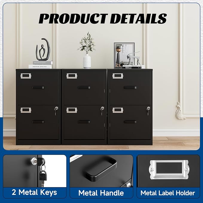 Fesbos 2 Drawers File Cabinet Metal Vertical Filing Cabinets Metal Lockable Storage Cabinets with Lock for Home Office to Hanging Files