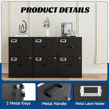 Fesbos 2 Drawers File Cabinet Metal Vertical Filing Cabinets Metal Lockable Storage Cabinets with Lock for Home Office to Hanging Files