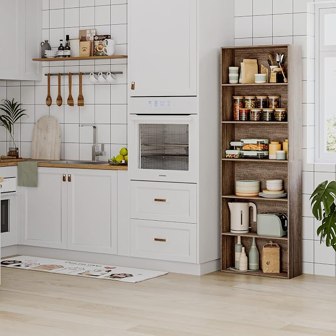 FOTOSOK 6-Tier Open Bookcase and Bookshelf, Freestanding Display Storage Shelves Tall Bookcase for Bedroom, Living Room and Office, Oak