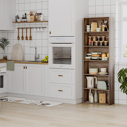 FOTOSOK 6-Tier Open Bookcase and Bookshelf, Freestanding Display Storage Shelves Tall Bookcase for Bedroom, Living Room and Office, Oak