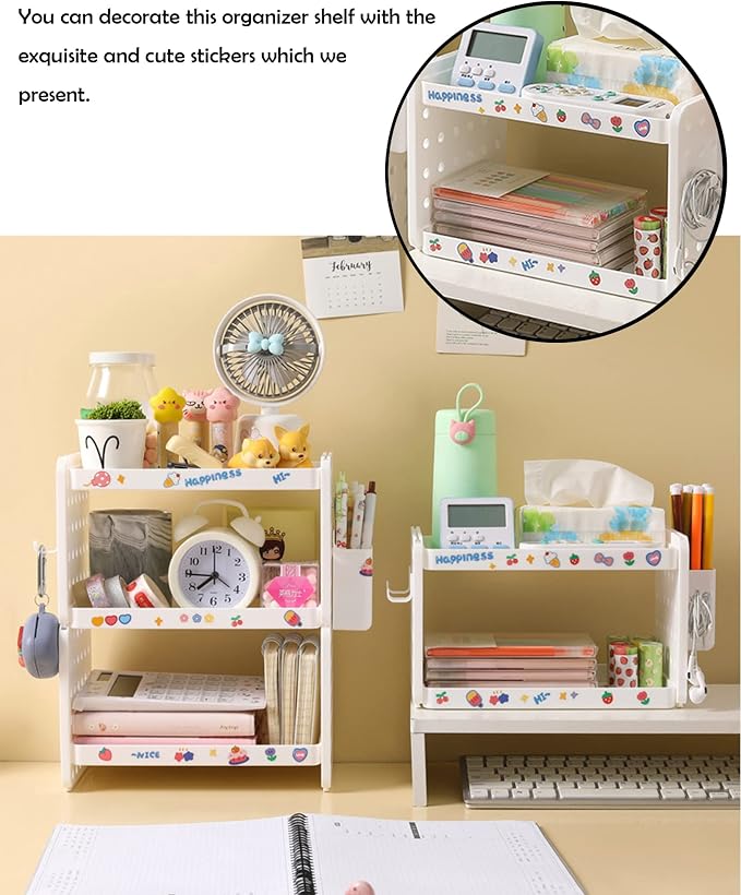 Lae Nuvole Desktop Organizer Shelf Stationery Organizer with Pen Holder Office Desktop Storage Rack Combinable Organization and Storage for Desk, Office, Countertop, Dorm (Pink, 3 Tier)