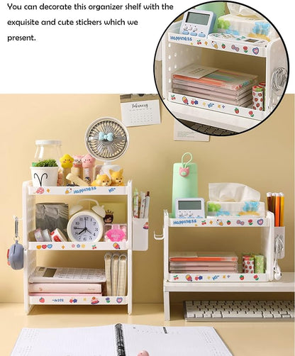 Lae Nuvole Desktop Organizer Shelf Stationery Organizer with Pen Holder Office Desktop Storage Rack Combinable Organization and Storage for Desk, Office, Countertop, Dorm (Pink, 3 Tier)
