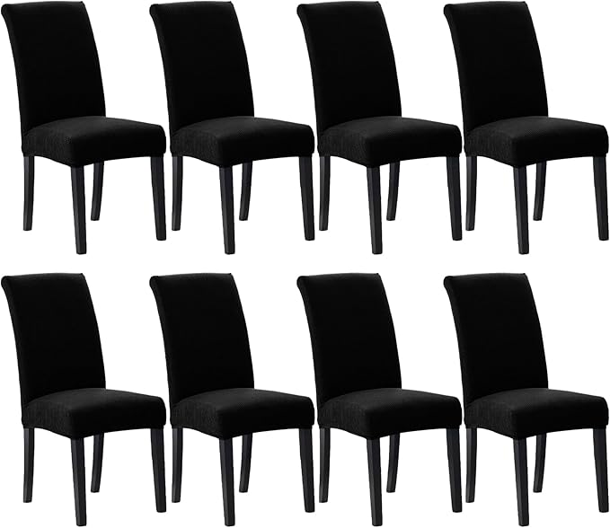 Stretch Chair Covers for Dining Room Set of 8, Removable Washable Dining Room Chair Covers, Dining Chair Slipcovers Seat Protector, Great Decor for Home and Banquet (Black, 8 Pack)
