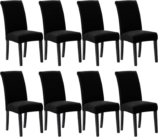 Stretch Chair Covers for Dining Room Set of 8, Removable Washable Dining Room Chair Covers, Dining Chair Slipcovers Seat Protector, Great Decor for Home and Banquet (Black, 8 Pack)
