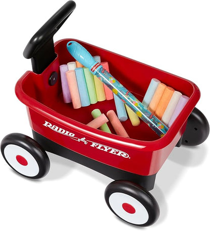 Radio Flyer Push & Pull Walker Wagon with Bubbles and Chalk, Red, for Kids 1-4 Years Old, Locking Handle, Baby Push Walker Converts to Pull Wagon, for Indoor & Outdoor Play, Amazon Exclusive