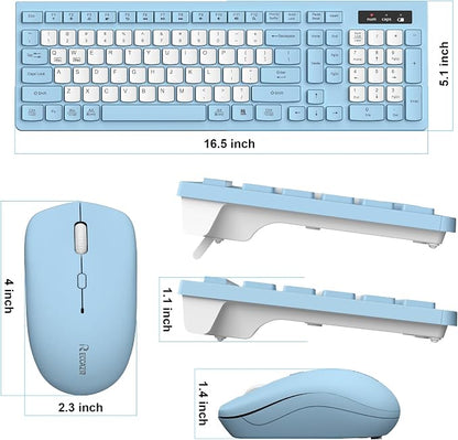 Wireless Keyboard and Mouse Combo, Full-Sized Wireless Keyboard and Adjustable DPI Mouse, 2.4GHz USB Receiver, Silent Keyboard and Mouse for PC, Windows, MAC, Desktop, Laptop(Sky Blue-B)