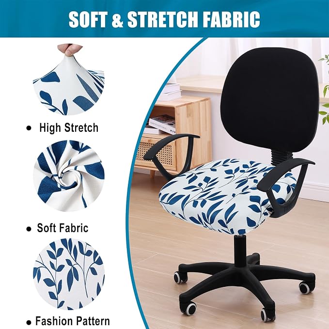 Smiry Printed Office Computer Chair Seat Covers, Stretch Fit Universal Desk Rotating Chair Cover Washable Removable Seat Cushion Protectors - Teal and White