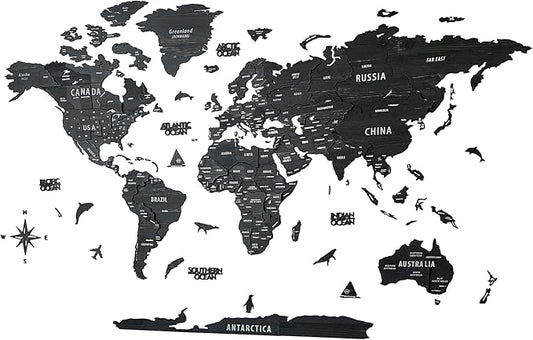 Colorfull Worlds, Multilayer 3D Wooden World Map, Travel Map States and Capitals, Wall Decor For New House, Gift For Travelers, Office Decor, Birthday Present, Living Room Decoration (2XL, Tuana)