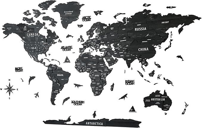 Colorfull Worlds, Multilayer 3D Wooden World Map, Travel Map States and Capitals, Wall Decor For New House, Gift For Travelers, Office Decor, Birthday Present, Living Room Decoration (L, Tuana)