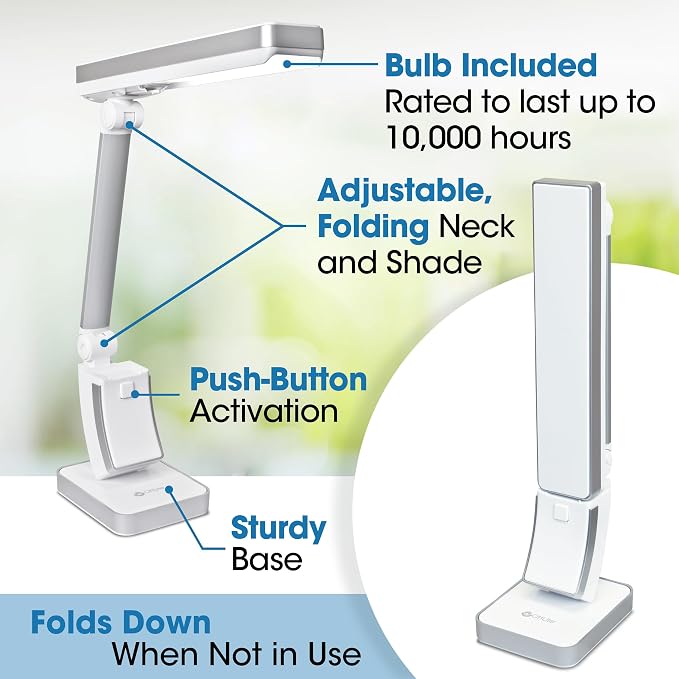 OttLite 13W Slimline Desk Lamp - Home, Office, Bedroom, or Reading (White)