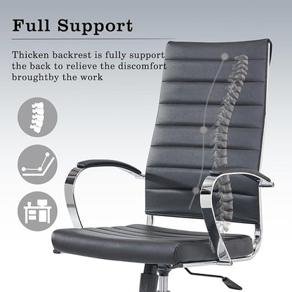 High Back Office Chair with Armrest, Black Adjustable Swivel Chair in Durable Vegan Leather, Ergonomic Desk Chair for Extra Back & Lumbar Support – Black