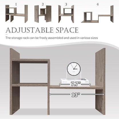 Jerry & Maggie Office Desk Organizers and Accessories for College Dorm Decor, Supplies Wooden Desk Organizer for Plants, Cubicle Shelf of Makeup Organizer for Cute Room Decor, Grey Oak