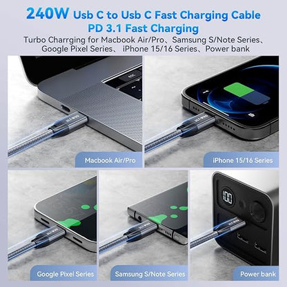 ULT-WIIQ 13FT Nylon Braided USB C to USB C 3.2 Gen 2 x 2 Video Cable for 8K Monitor, 4K@144Hz/60Hz Display Cable, 20Gbps Data Transfer, PD 3.1 Supports 240W Fast Charging, for Laptop, PC, SSD…